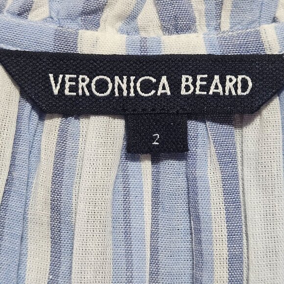 Trendy Easter Spring Veronica Beard Zee Blue White Striped Dress Tiered Ruffle S - Picture 3 of 16